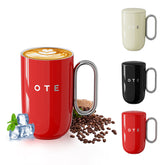 Caneca de café OTE com pega, 12 oz/8 oz (350/220 ml), caneca de viagem em aço inoxidável com isolamento térmico, chávena de café reutilizável com parede dupla