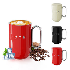 Caneca de café OTE com pega, 12 oz/8 oz (350/220 ml), caneca de viagem em aço inoxidável com isolamento térmico, chávena de café reutilizável com parede dupla