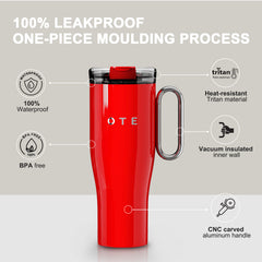 OTE 1.2 L Caneca de viagem (40 oz) com pega, caneca com isolamento a våcuo de aço de parede dupla e palhinha, sem BPA, copo portåtil para automóvel, caneca térmica, chåvena de café para bebidas quentes e frias