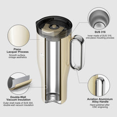 OTE 1.2 L Caneca de viagem (40 oz) com pega, caneca com isolamento a våcuo de aço de parede dupla e palhinha, sem BPA, copo portåtil para automóvel, caneca térmica, chåvena de café para bebidas quentes e frias