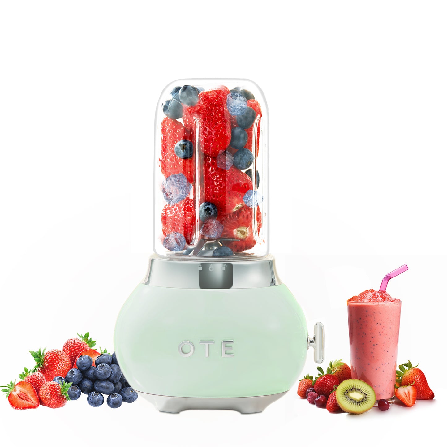 Liquidificador OTE Smoothie, Retro Kitchen Liquidificador de vidro pequeno para batidos e batidos, com vidro de 400ml