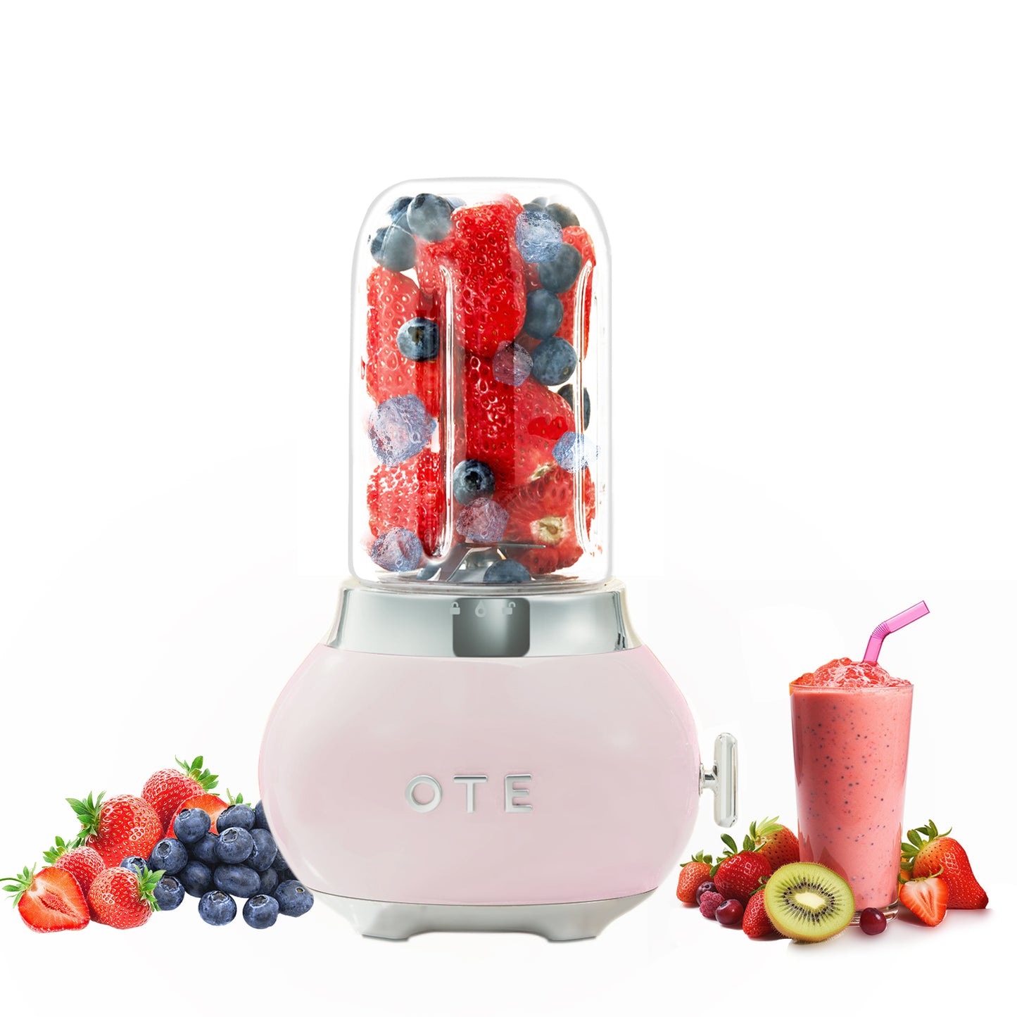 Liquidificador OTE Smoothie, Retro Kitchen Liquidificador de vidro pequeno para batidos e batidos, com vidro de 400ml