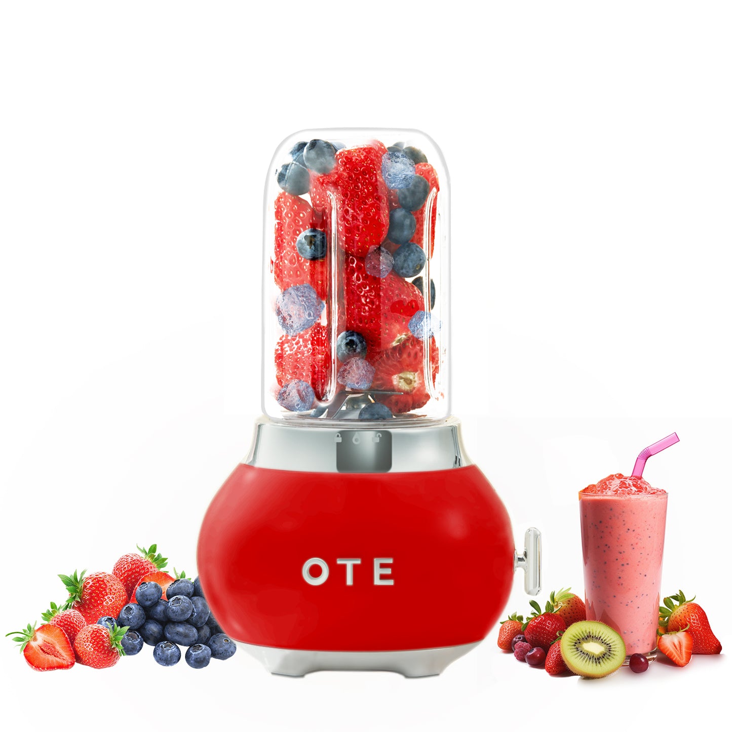 Liquidificador OTE Smoothie, Retro Kitchen Liquidificador de vidro pequeno para batidos e batidos, com vidro de 400ml