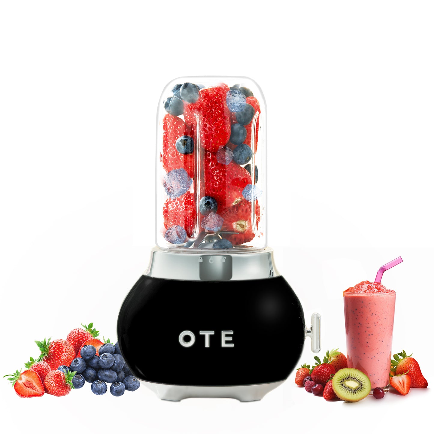 Liquidificador OTE Smoothie, Retro Kitchen Liquidificador de vidro pequeno para batidos e batidos, com vidro de 400ml